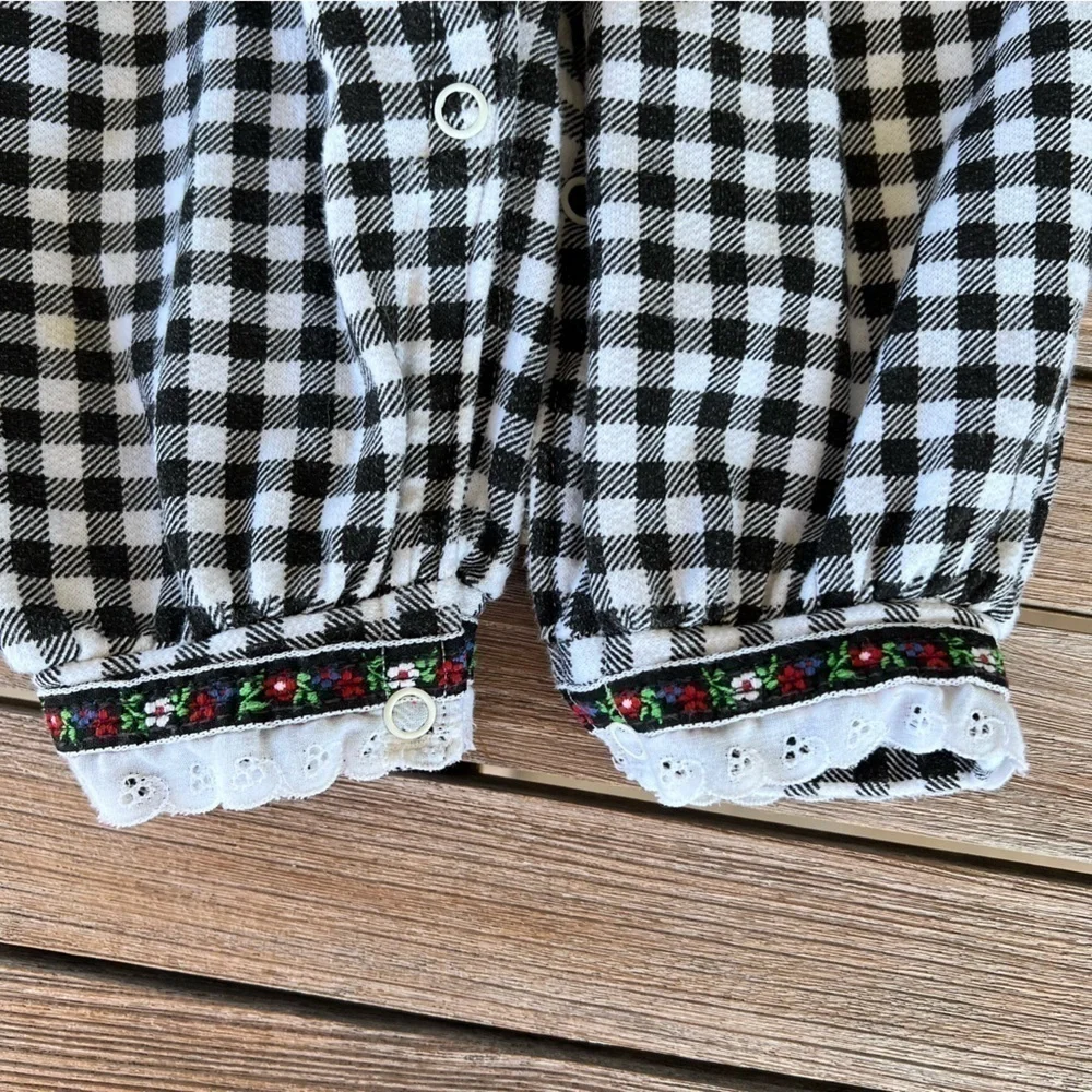 VTG Carter’s Gingham Bib Overall Jumper 18 Mo German Flair Ribbon Lace Fleece